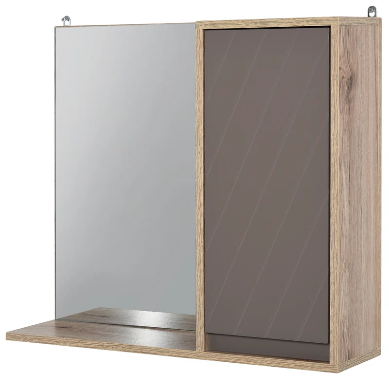 EasyComfort Mobiletto Bagno Salvaspazio da Bagno Sospeso con Specchio e Armadietto, incluso Ripiano Regolabile, Grigio e Rovere