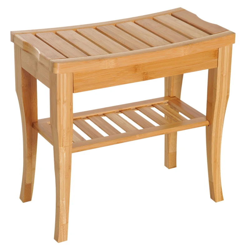 EASYCOMFORT Sgabello con Ripiano Portaoggetti in Bambù Naturale