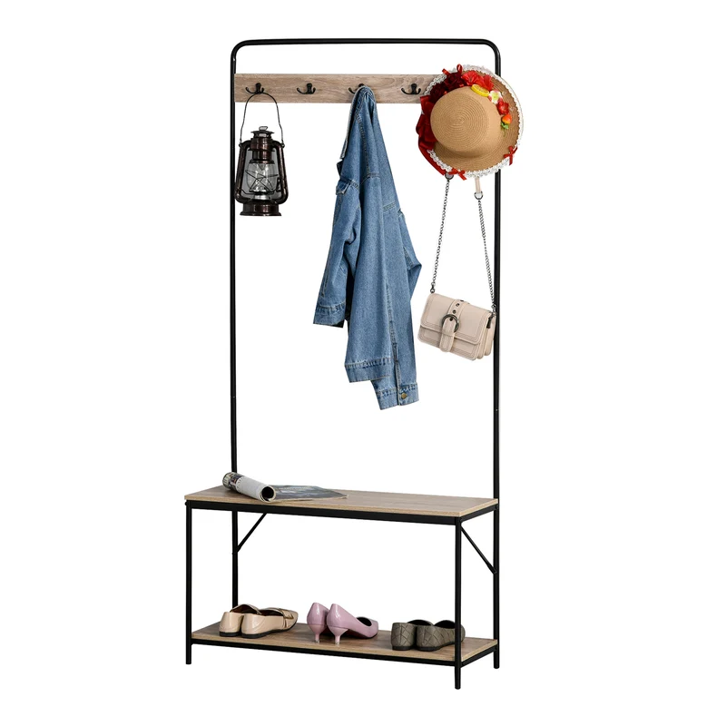 EasyComfort Appendiabiti con Panca e Scarpiera in Stile Industriale Mobile per Ingresso