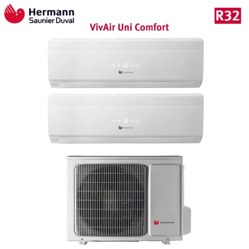 SCHNÄPPCHENBEREICH Klimaanlage Hermann Saunier Duval Dual Split Inverter UNI COMFORT 9+12 Serie mit SDH19-050MC2NO r-32 9000+12000