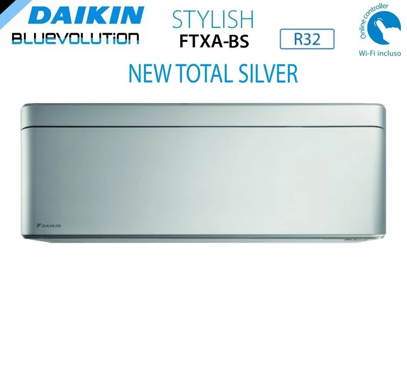 SCHNÄPPCHENBEREICH Daikin Bluevolution Innenwandgerät STILVOLLE TOTAL SILVER-Serie 12000 Btu FTXA35BS R-32 Integriertes WLAN Farbe Silbergrau