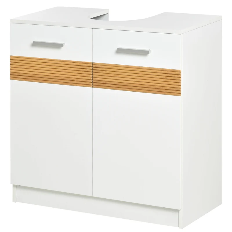 EasyComfort Mobile Moderno Sotto Lavabo Bagno per nascondere tubi idraulici, Sottolavandino con Antine in Legno Bianco, 60x30x60.5cm