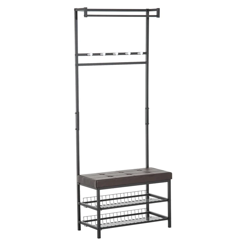 EASYCOMFORT Panchina Spogliatoio in Metallo Imbottita, Marrone, 72.5x35x180cm