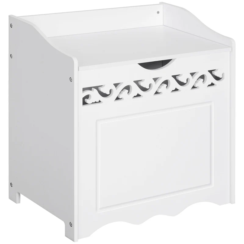 Easycomfort Mobiletto da Bagno in Legno con Cesto per Biancheria o per Giocattoli Bianco MDF grado E1 55L x 34P x 58A cm bianco