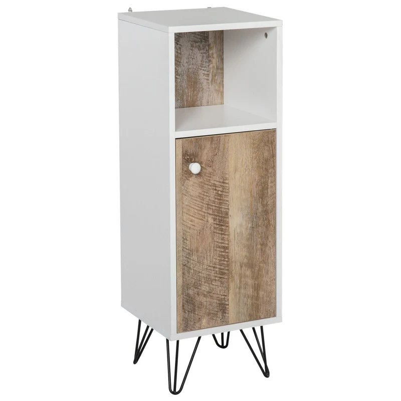 EASYCOMFORT Mobiletto da Bagno Compatto con Ripiano Regolabile in Legno Bianco 31.5x30x91.5cm