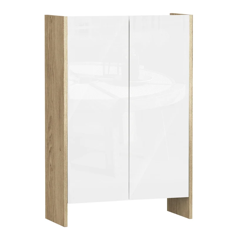 Easycomfort Armadietto a Due Ante per Bagno, Mobiletto da Ingresso o Camera in Legno Color Rovere e Bianco, 60 x 25 x 90cm