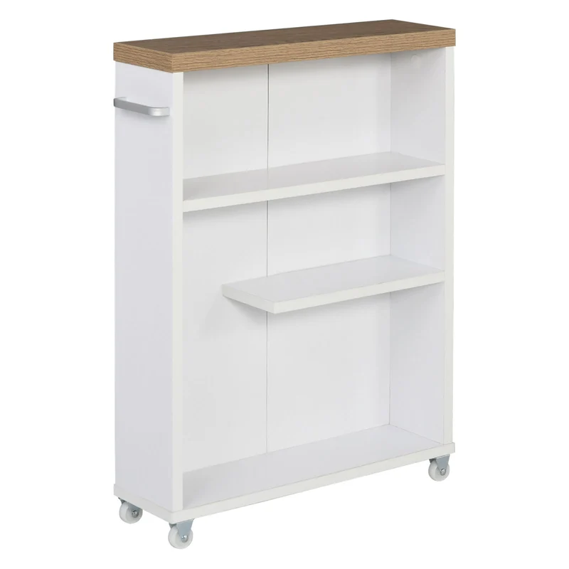 EASYCOMFORT Carrello Portaoggetti per il Bagno in Legno Bianco Stretto 13cm e con 4 Ruote