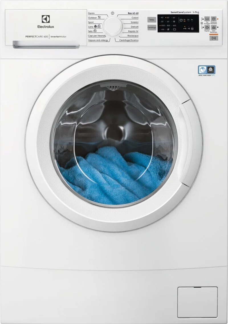 Lavatrice a Carica Frontale Electrolux 7 Kg Slim serie 600 SensiCare EW6S570I Classe D (A84,3xP44,9xL59,5) 1000 Giri Vapore Funzione ECO Motore Inverter