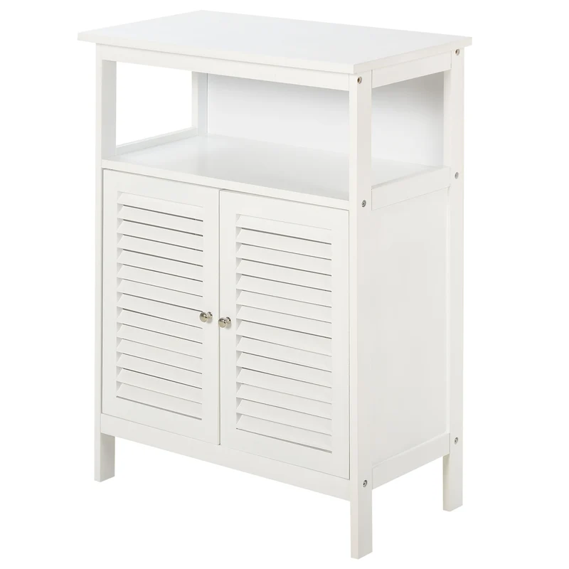 Easycomfort Mobiletto da Bagno Bianco con 2 Ripiani e Armadietto in MDF, Impermeabile e Salvaspazio, 60 x 30 x 81.6cm