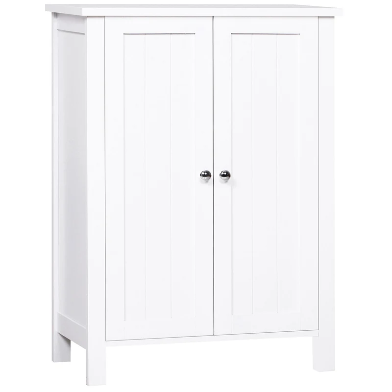 EasyComfort Mobiletto da Bagno, Mobiletto Multiuso Salvaspazio con Armadietto 2 Ripiani 2 Ante Maniglie in MDF 60 x 30 x 80cm Bianco