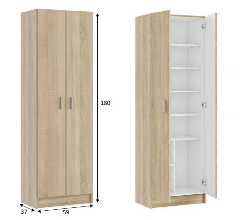 Armadio Multiuso Fores A 2 Ante E 5 Ripiani Cm.59x37x180h Colore Rovere