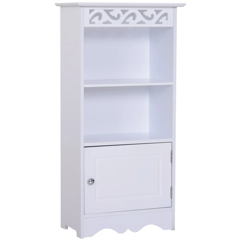 Easycomfort Mobiletto da terra e un Armadietto 2 Ripiani Anta in MDF Bianco Bagno MDF 40L x 23P x 80A cm Bianco