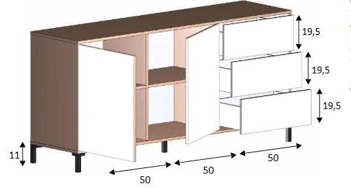 Credenza Brooklyn 2 Ante + 3 Cassetti 187x 51x 10,5 cm