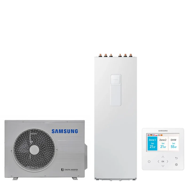 ClimateHub Samsung AE060RXEDEG/EU Split-Luft-Wasser-Wärmepumpe + 260-Liter-Wasserkocher AE260RNWSEG/EU mit Steuerung im Lieferumfang enthalten