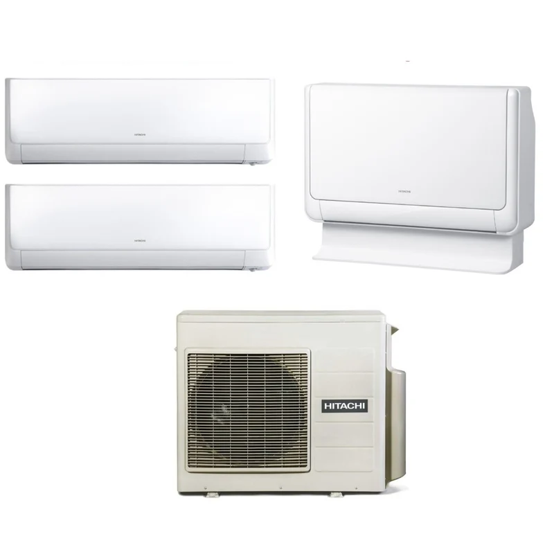 Hitachi Trial Split Inverter-Klimaanlage Serie LEISTUNG 9000+9000 + AKEBONO 12000 FLOOR mit RAM-68NP3E R-32 Wi-Fi Optional 9000+9000+12000