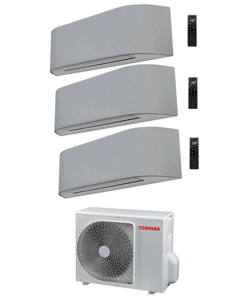 Toshiba Trial Split-Inverter-Klimaanlage HAORI Serie 10000+10000+13000 (9000+9000+12000) mit integriertem WLAN (RAS-3M18U2AVG-E), Hellgrau/Dunkelgrau, 10+10+13 (9+9+12) – NEU Dunkelgrau