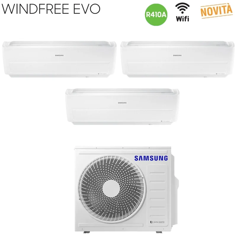 Klimaanlage Samsung Trial-Split Inverter Serie WINDFREE EVO 7+9+9 mit AJ068MCJ3EH R-410 WLAN integriert 7000+9000+9000 - Neuheit 2019