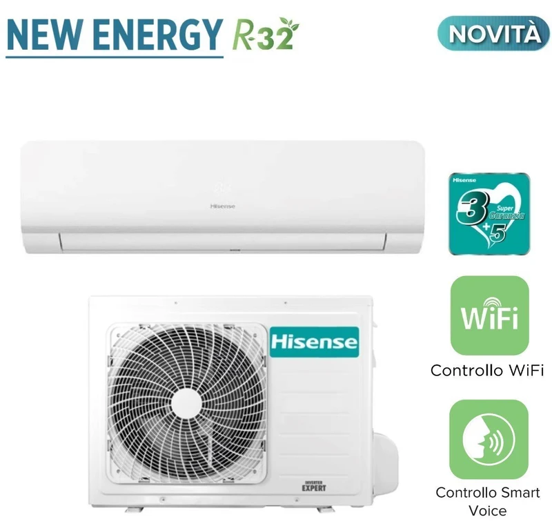 Hisense Inverter-Klimaanlage NEW ENERGY Serie 9000 Btu KC25MR00G + TQ25XE0CW R-32 Integriertes WLAN Klasse A+++/A++