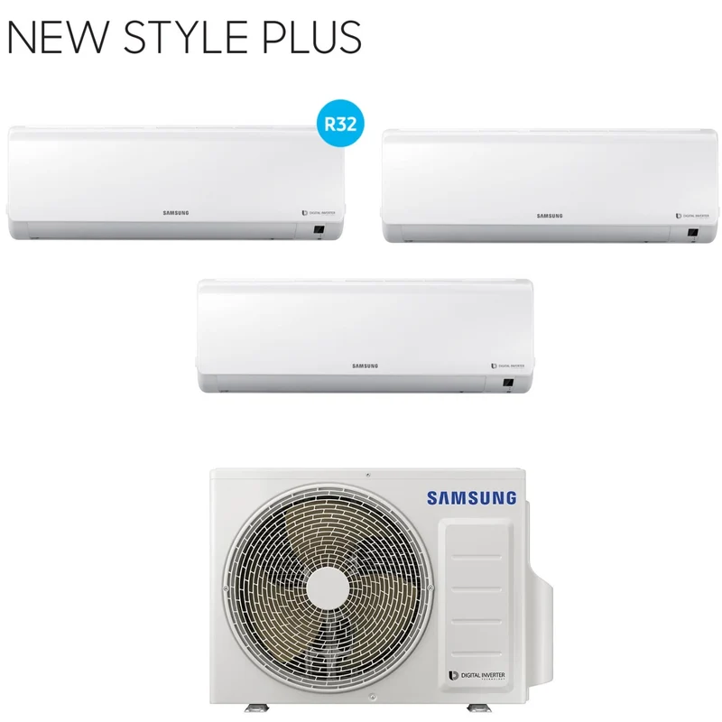 Samsung Trial Split Inverter-Klimaanlage NEW STYLE PLUS Serie 9+12+12 mit AJ068RCJ R-32 9000+12000+12000 – Neu