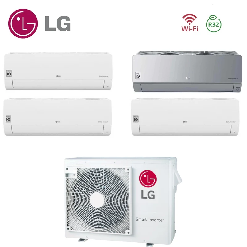 LG Quad Split Inverter Klimaanlage Libero Smart Serie +(12 Artcool) 9+9+12+18 mit MU4R27 UL0 R-32 9000+9000+12000+18000 Integriertes WLAN