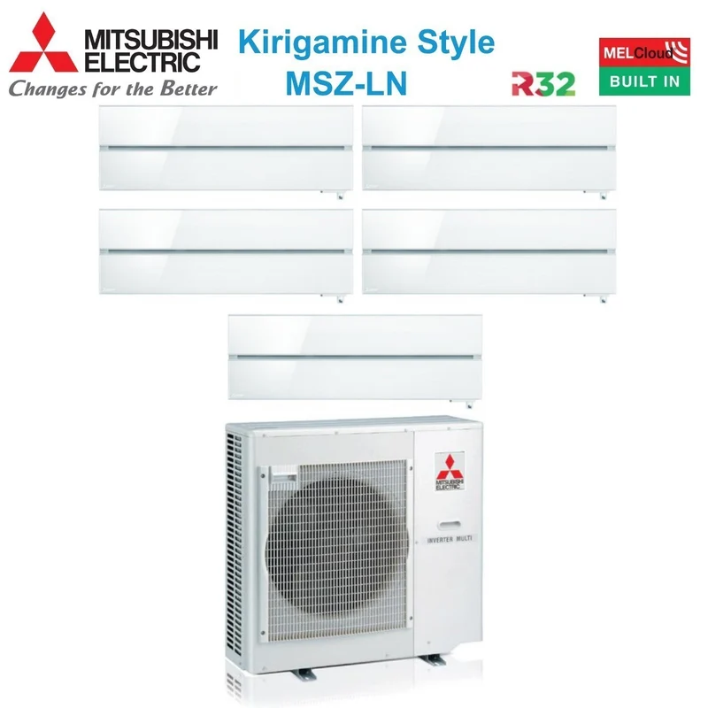 Klimaanlage Mitsubishi Electric Penta Split Inverter Kirigamine Style Serie MSZ-LN 9+9+9+9+12 mit MXZ-5F102VF Perlweiß R-32 Integriertes WLAN Farbe Perlweiß 9000+9000+9000+9000+12000