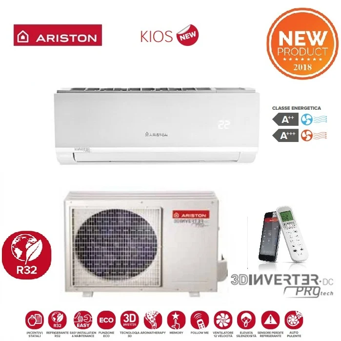 KLIMAANLAGE ARISTON INVERTER KIOS Serie 9000 BTU 25 MUD6 R-32 Wi-Fi OPTIONAL