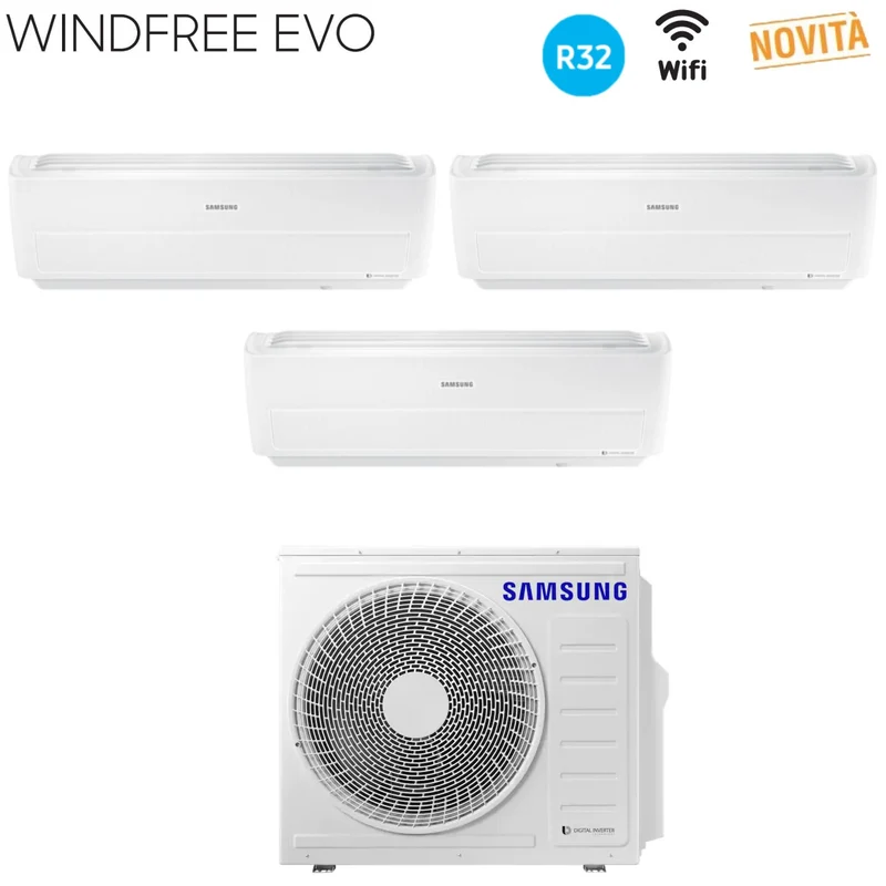Klimaanlage Samsung Trial-Split Inverter Serie WINDFREE EVO 7+9+9 mit AJ052RCJ R-32 WLAN integriert 7000+9000+9000 - Neuheit 2019