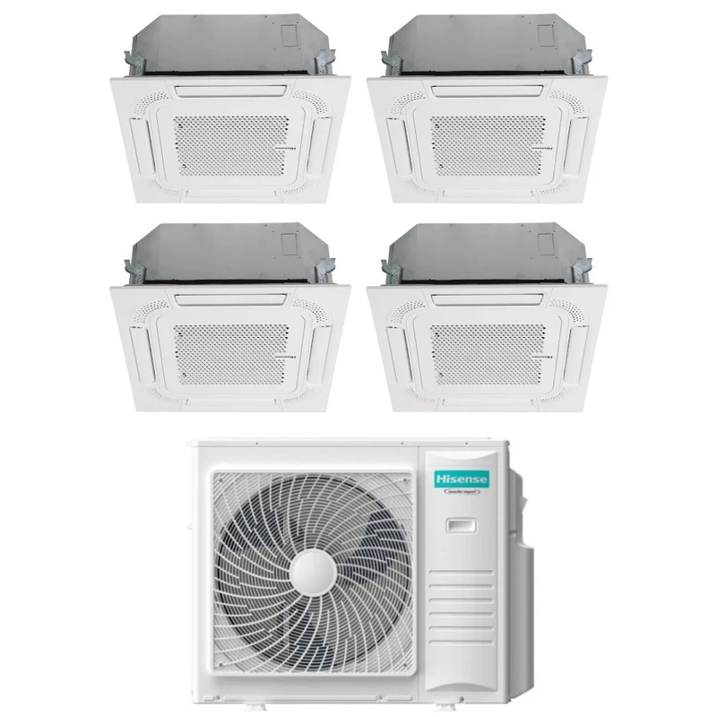Hisense Quadri Split Kassetten-Klimaanlage 9+9+12+12 mit 4AMW105U4RAA R-32 Wi-Fi Optional 9000+9000+12000+12000 mit Fernbedienung und Bedienfeld - Neu