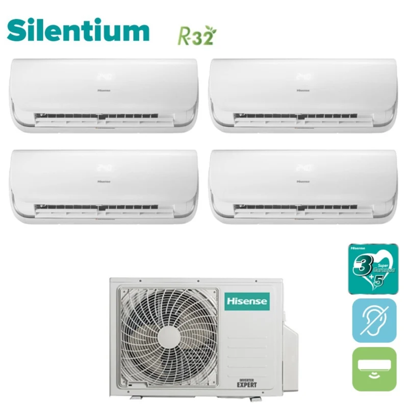 Climatizzatore Condizionatore Hisense Quadri Split Inverter serie SILENTIUM 9+9+9+12 con 4AMW81U4RAA R-32 Wi-Fi Integrato 9000+9000+9000+12000