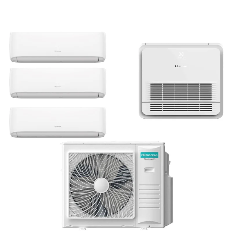 Hisense Quadri Split Inverter Klimaanlage HI-COMFORT Serie 9000+9000+9000 + Konsole 18000 mit 5AMW105U4RQC R-32 Wi-Fi 9+9+9+18