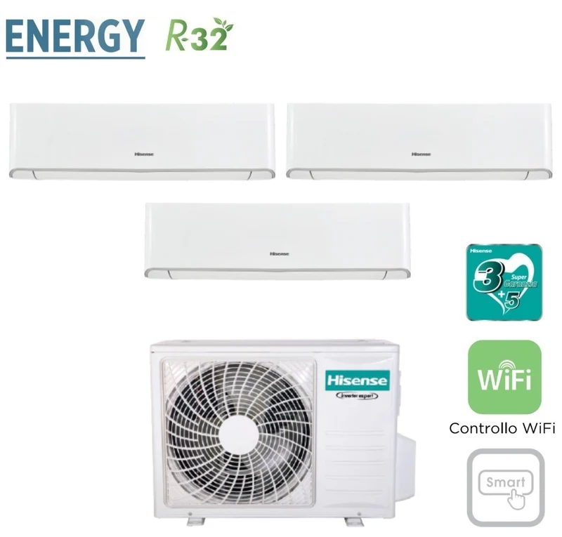 Klimaanlage Hisense Trial-Split Inverter Serie ENERGY 9+9+12 mit 3AMW62U4RFA R-32 WLAN integriert 9000+9000+12000