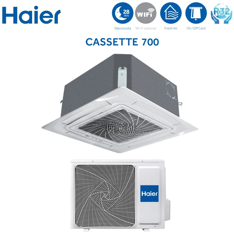 Climatizzatore Condizionatore Haier Cassetta 700 18000 Btu AB50S2SC1FA R-32 Wi-Fi Optional con Pannello Incluso Comando a filo Haier YR-E17A