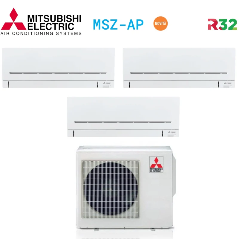 Climatizzatore Condizionatore Mitsubishi Electric Trial Split Inverter Serie AP 9+9+18 con MXZ-3F68VF R-32 Wi-Fi Optional Modello Plus 9000+9000+18000