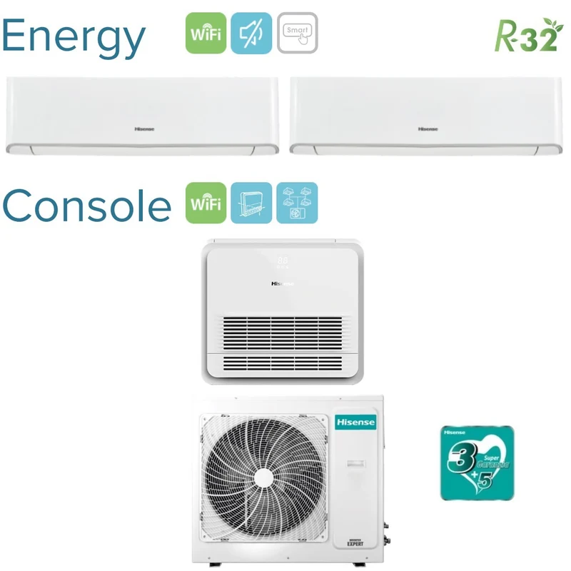Klimaanlage Hisense Trial-Split Energy 9000+12000 + Console AKT 9000 mit 4AMW81U4RAA R-32 WLAN integriert 9+9+12