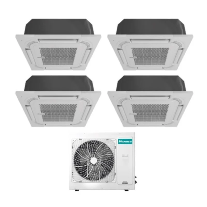 Hisense Quadri Split Kassetten-Klimaanlage 9+9+9+12 mit 4AMW81U4RAA R-32 Wi-Fi Optional 9000+9000+9000+12000 mit Fernbedienung und Bedienfeld - Neu