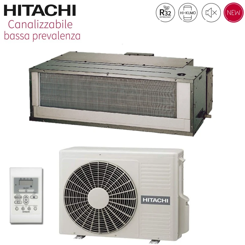 Climatizzatore Condizionatore Hitachi Inverter Canalizzato Bassa Prevalenza 21000 Btu RAD-60RPE R-32 Wi-Fi Optional con Comando a Parete - Novità