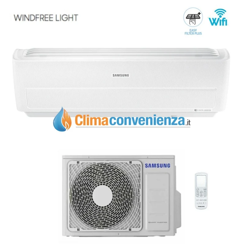 Climatizzatore Condizionatore Samsung Inverter serie WINDFREE LIGHT 18000 BTU AR18NSWXCWKNEU R-410 Wi-Fi Integrato classe A++