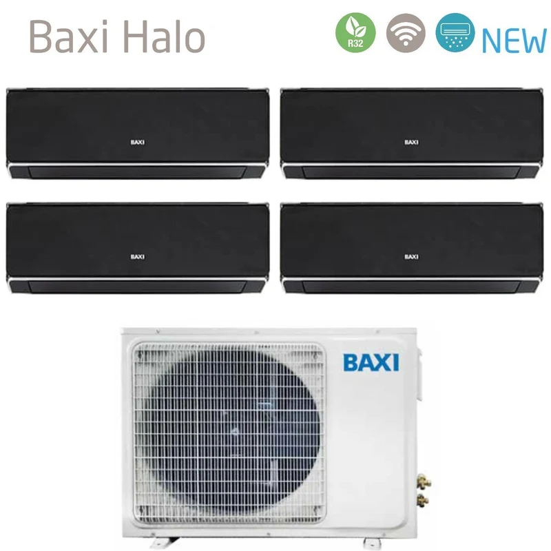 Baxi Quadri Split Inverter-Klimaanlage Serie HALO BLACK 9+9+9+12 mit LSGT100-4M R-32 integriertem WLAN 9000+9000+9000+12000