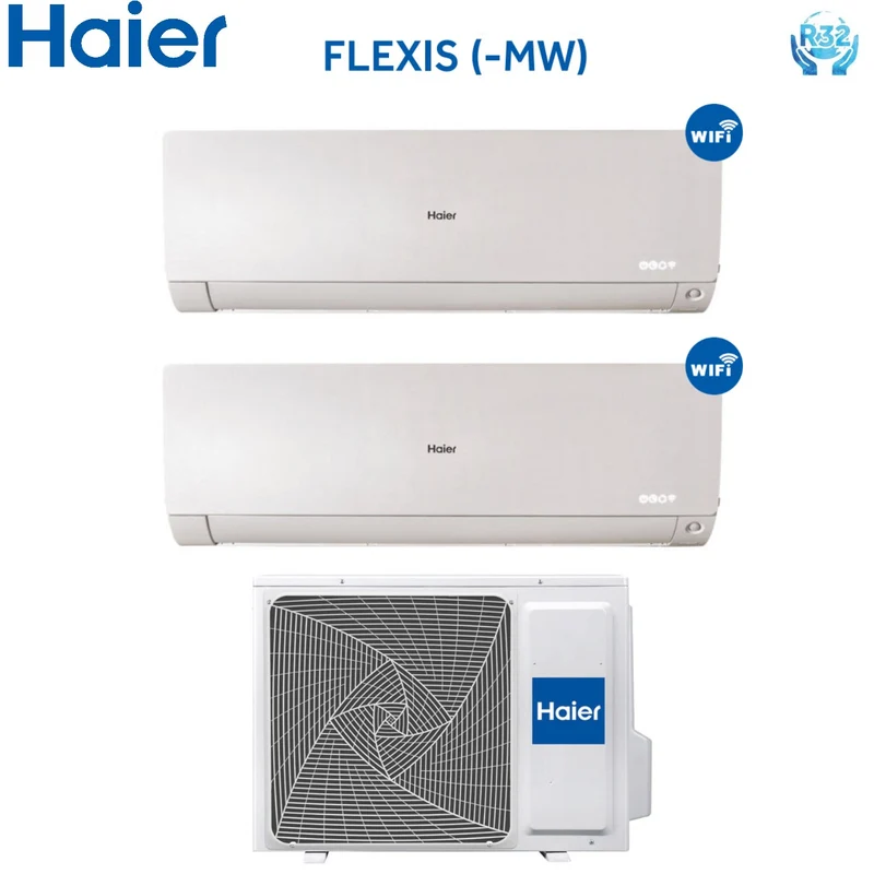 Haier Dual-Split-Inverter-Klimaanlage FLEXIS WHITE 7+12-Serie mit 2U50S2SC1FA R-32 integriertem WLAN 7000+12000, weiße Farbe – Neu