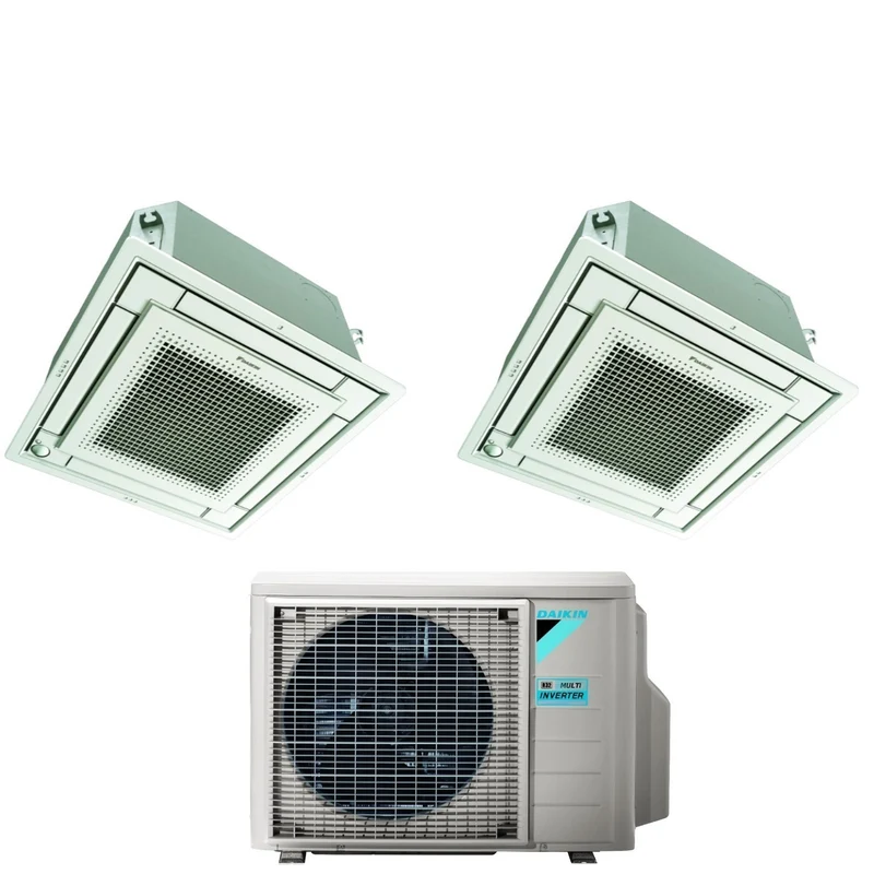 Daikin Bluevolution Klimaanlage, Dual-Split-Inverter-Kassette, FFA-A 12+12 mit 2MXM50A R-32 WLAN, optional mit weißem Grill im Lieferumfang enthalten. 12000+12000 italienische Garantie
