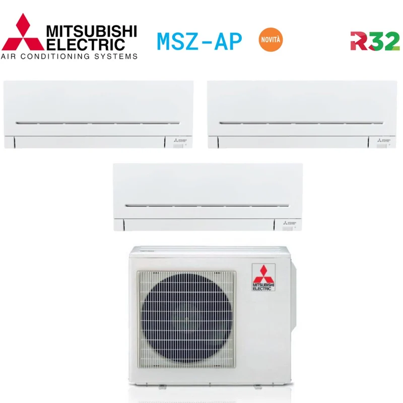 Climatizzatore Condizionatore Mitsubishi Electric Trial Split Inverter Serie AP 9+9+12 con MXZ-3F54VF R-32 Wi-Fi Optional Modello Plus 9000+9000+12000