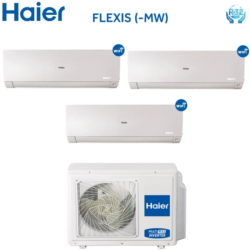 Climatizzatore Condizionatore Trial Split Inverter HAIER serie FLEXIS White 9000+9000+12000 btu con 3U70S2SR2FA R-32 Wi-Fi 9+9+12 - NOVITA'