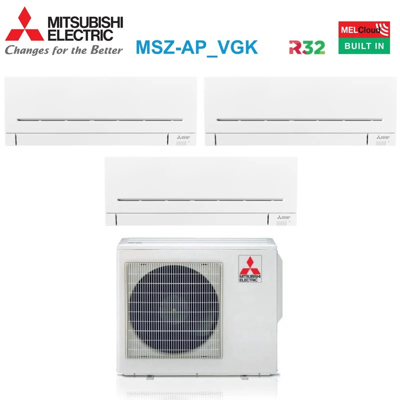 Climatizzatore Condizionatore Mitsubishi Electric Trial Split Inverter Serie AP-VGK 7+9+15 con MXZ-4F72VF R-32 Wi-Fi Integrato 7000+9000+15000