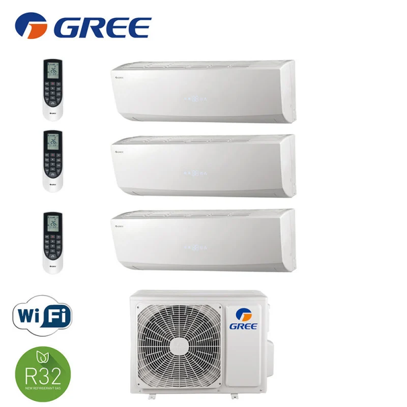 CLIMATIZZATORE CONDIZIONATORE GREE TRIAL SPLIT INVERTER serie LOMO 9+9+12 con GWHD21NK6LO Wi-Fi R-32