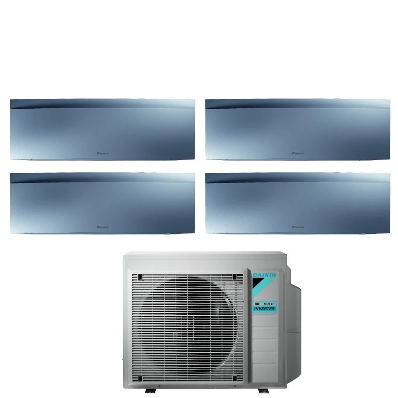 Daikin Bluevolution Quadri Split-Inverter-Panels für Klimaanlagen EMURA SILVER III Serie 7+7+9+15 mit 4MXM80N R-32 integriertem WLAN 7000+7000+9000+15000 Silberfarbe – italienische Garantie