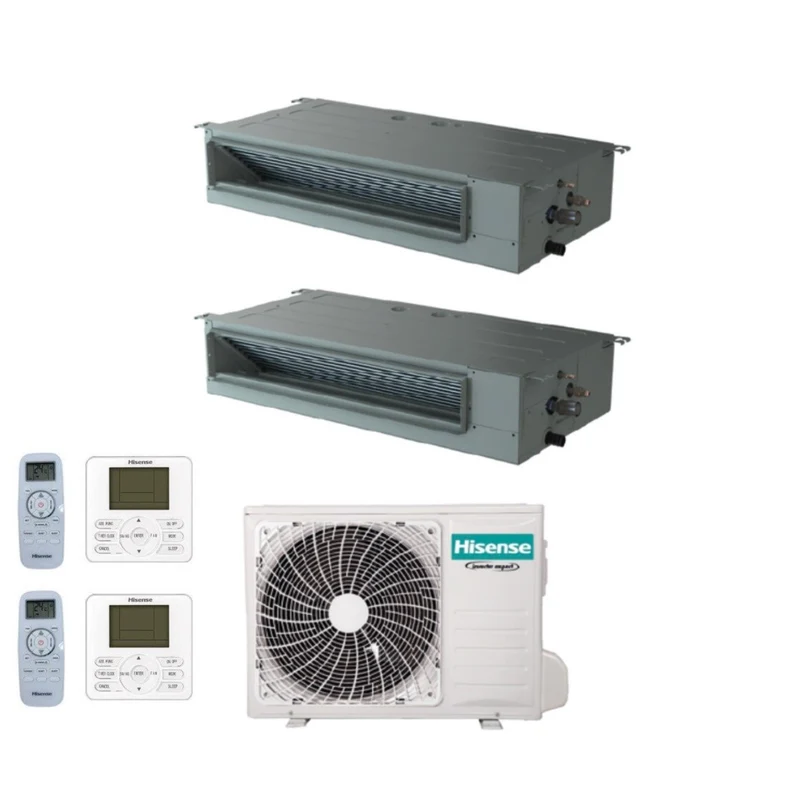 Climatizzatore Condizionatore Hisense Dual Split Inverter Canalizzato Canalizzabile 12+12 con 2AMW50U4RXA R-32 Wi-Fi Optional 12000+12000 Con Telecomando di Serie e Cablato Incluso - Novità