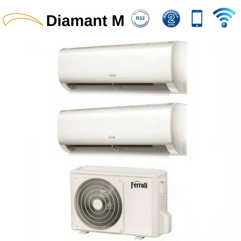 Ferroli Dual Split Inverter-Klimaanlage DIAMANT PLUS M 9+9-Serie mit 18-2 R-32 integriertem Wi-Fi 9000+9000 – Neu