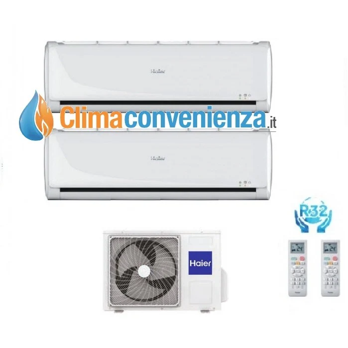 CLIMATIZZATORE CONDIZIONATORE HAIER DUAL SPLIT INVERTER serie TUNDRA GREEN 9+12 con 2U40CEFFRA R-32 Classe A/A 9000+12000
