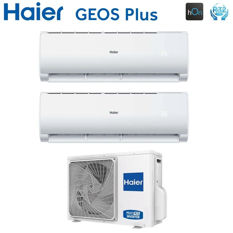 Climatizzatore Condizionatore Haier Dual Split Inverter serie GEOS PLUS 9+12 con 2U50MEFFRA R-32 Wi-Fi Integrato 9000+12000