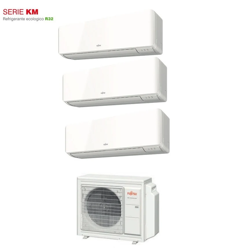 Climatizzatore Condizionatore Fujitsu Trial Split Inverter Serie KM 9+9+12 con AOYG18KBTA3 R-32 9000+9000+12000 Wi-Fi Optional KMCC - NOVITA'